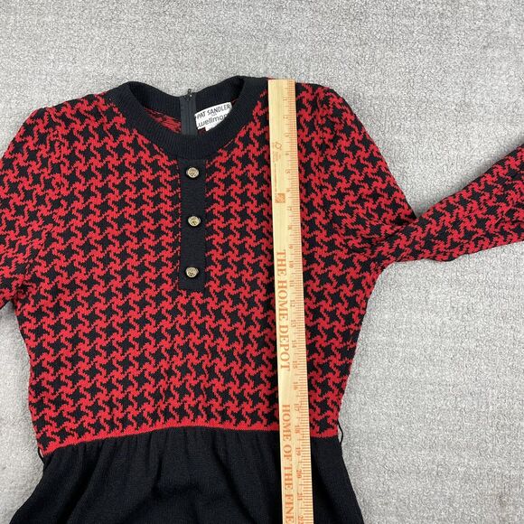 Vintage 1960s Pat Sandler Houndstooth Black Red Knit Midi Sweater Dress US 12 - Picture 11 of 16